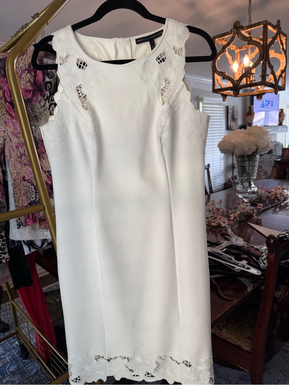 White House Black Market White Sleeveless Shift Dress with Lace Insets